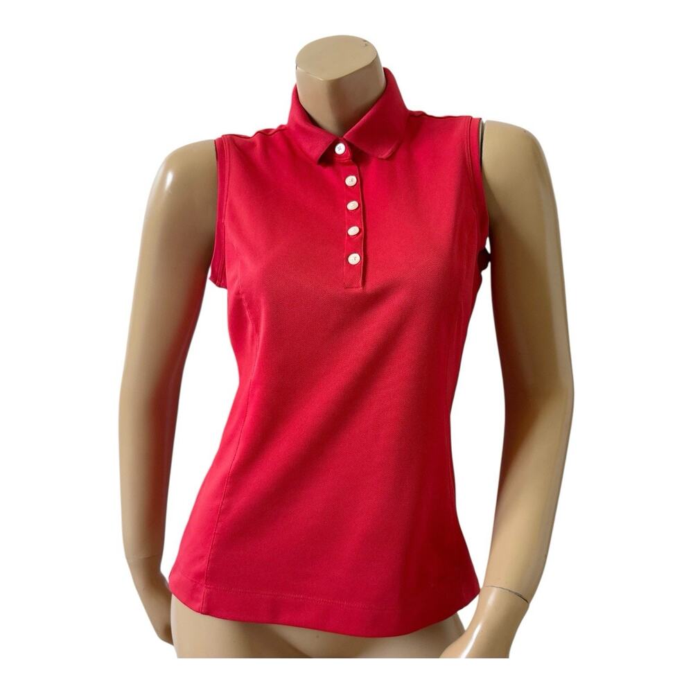 Nike Golf Polo Womens S Red Sleeveless Dri-Fit Collared Performance Shirt Tennis